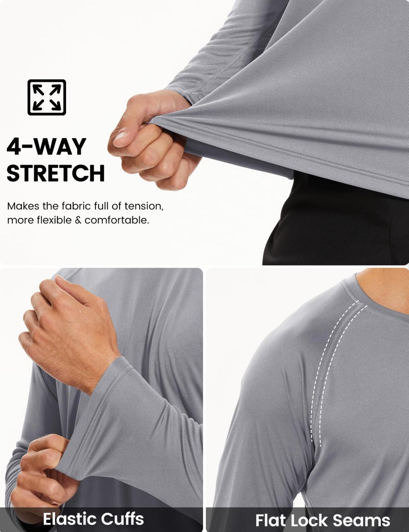 TACVASEN Mens UPF 50+ Long Sleeve Shirts Rash Guard Breathable Quick Dry Athletic Workout Running Tee UV Protection T-Shirt Grey L - Image 3